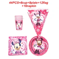 Beautify Disney Minnie Mouse Birthday Party Supplies Pink Napkins Disposable Cup Plates Straws Tableware Baby Shower Party Decor