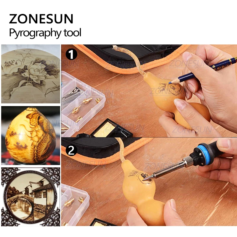ZONESUN Hot Foil Stamping Soldering Iron Carving Pyrography Tool Wood Embossing Burning Pen Set Welding Tips Kit | Инструменты