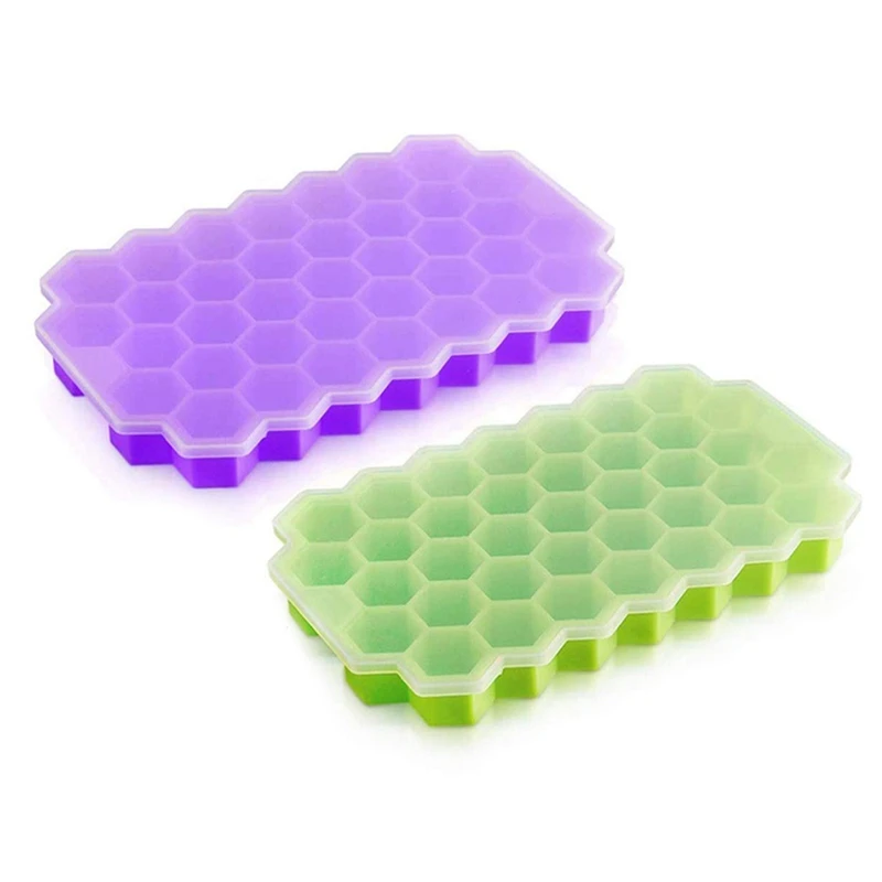 Квадратный поднос для льда силиконовая форма с крышками 2 упаковки 74 кубика