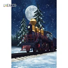 Laeacco паровой поезд сосновые деревья Луна фотография декорации Рождественский Фотофон фотосессия