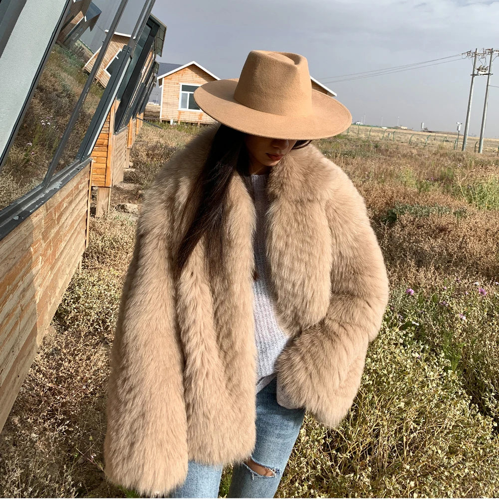 2022 New Women Real Fox Fur Jacket With Lapel Collar Genuine Leather Natural Fox Fur Coat Winter Fashion Thick Warm Fur Overcoat