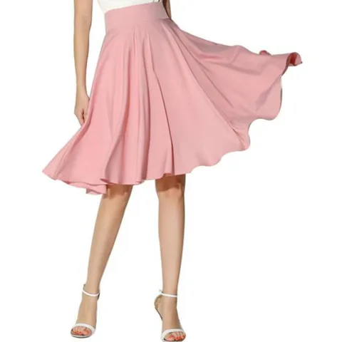 2023 Summer Women Skirts Women Solid Knee-Length Big Swing Umbrella Skirt High Waist Vintage Ladies Midi Saia Skater Skirts