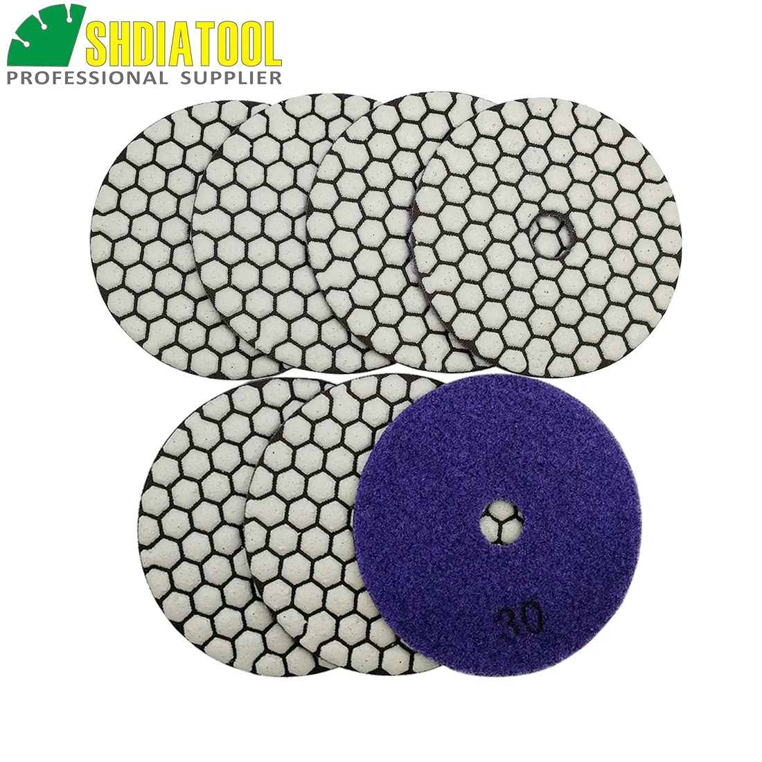 

SHDIATOOL 7pcs Dia 4"/100mm Grit #30 Diamond Dry Polishing Pads Resin Bond Flexible Dry Sanding Disc For Granite Marble Ceramic