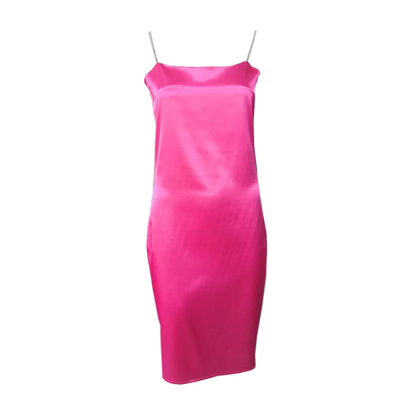 

Women Sexy Dress Sleeveless Mini Dress Solid Color Diamond Sling Skirt Low-Cut Party Club Dress