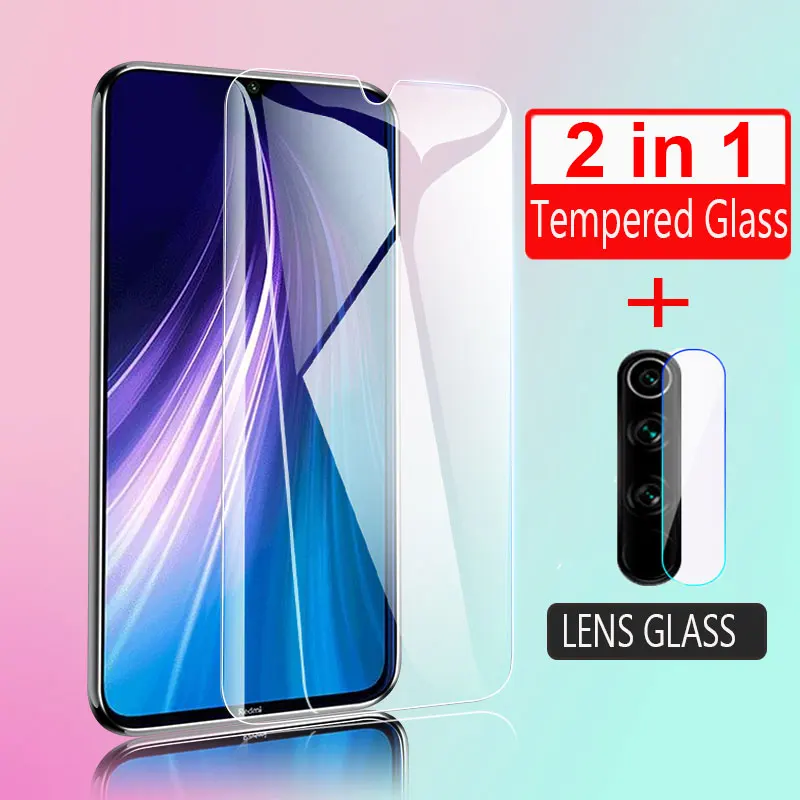 Закаленное 2 в 1 стекло для камеры Xiaomi Redmi Note 8 7 K20 K30 Pro 8T на 8A полное покрытие