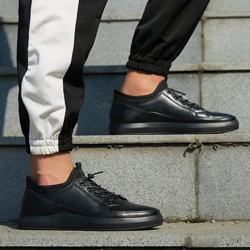 Misalwa Genuine Leather High Quality Men Shoes Casual Daily Trendy Sneakers Mens Black Comfortable Footwear Spring / Winter 2021 |