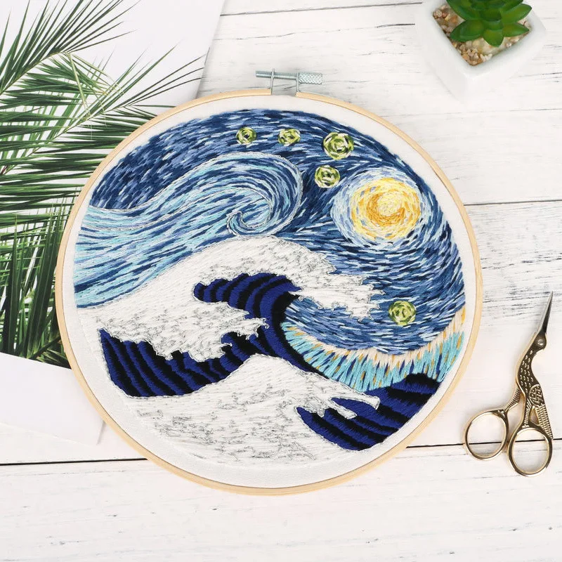 

DIY Embroidery Starter Kit Abstract Art Starry Sky Picture With Embroidery Hoop Instruction For Beginners Adults Home Decor Gift