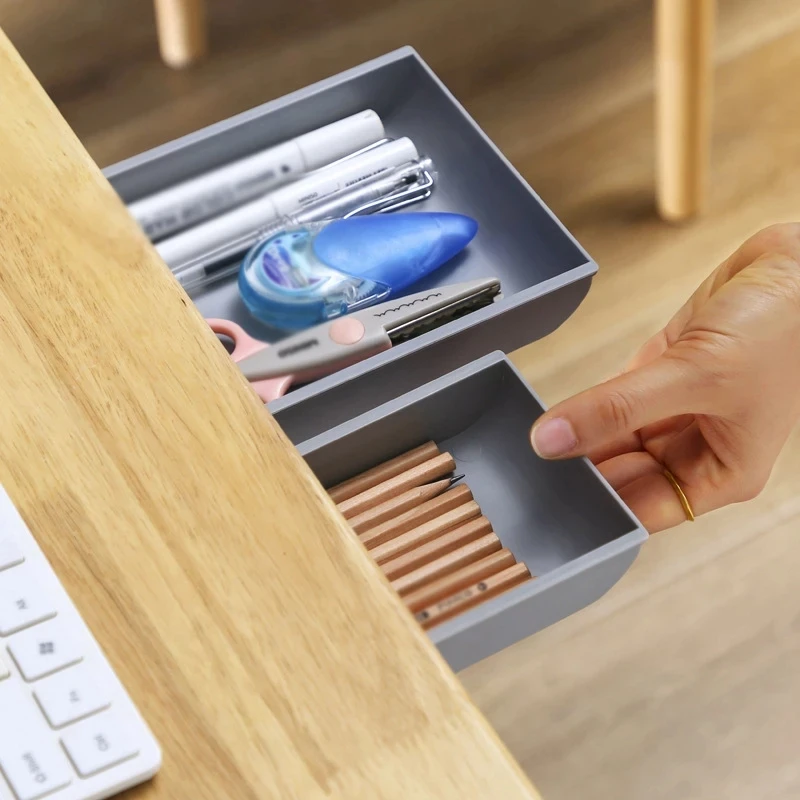 Self Stick Pencil Tray Under Desk Drawer Organizer Table Storage Boxes Stand Self-adhesive Under-drawer Box |