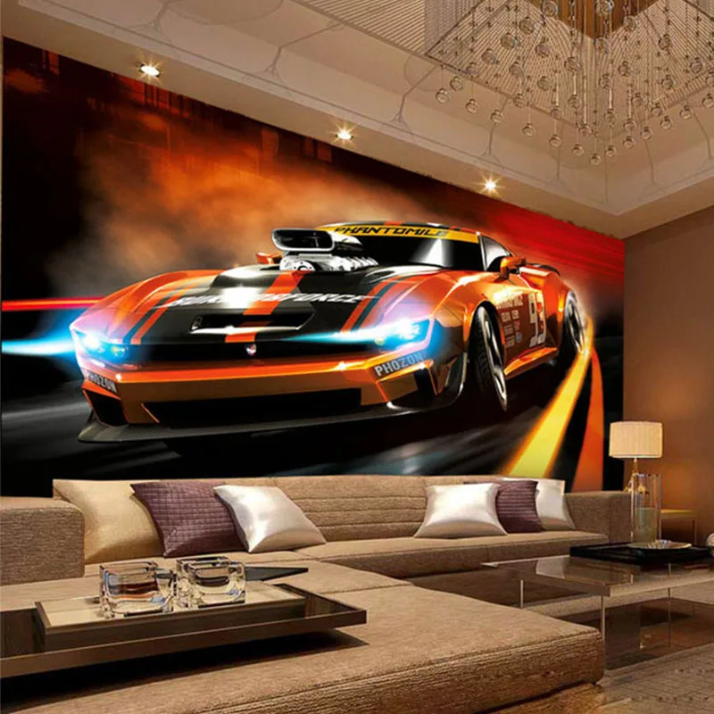 Фотообои современные креативные желтые спортивные автомобильные 3D стерео