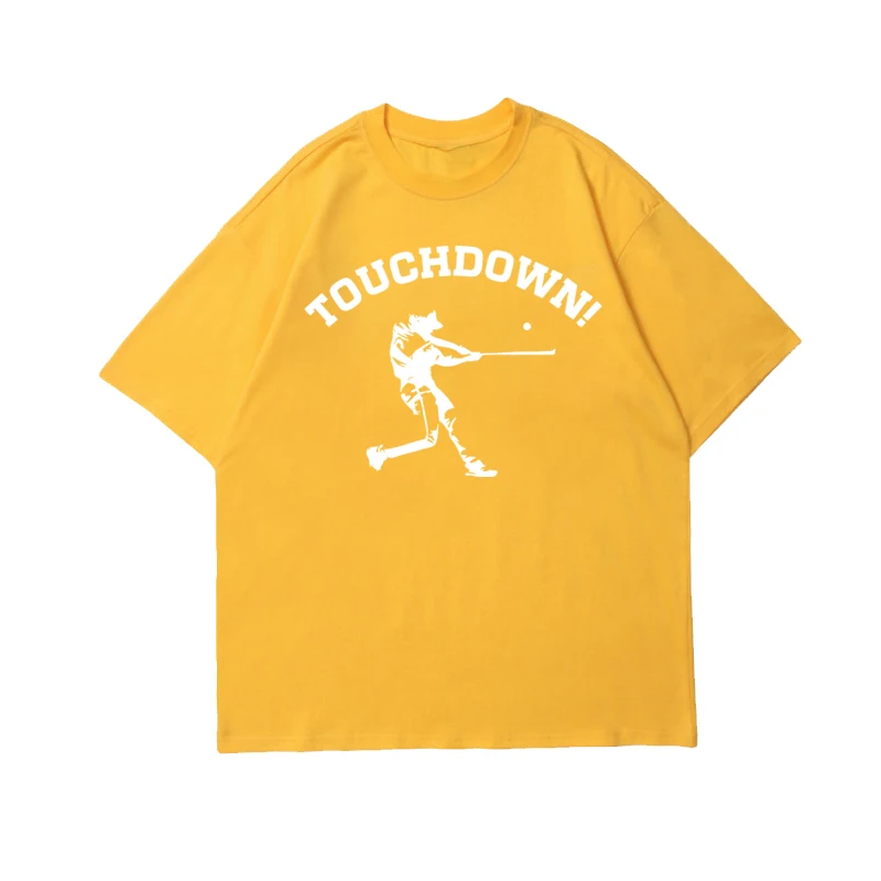 

2021 Summer Touchdown Baseball Printed Short Sleeve Crewneck Sports T-Shirt Men's Sports Streetwear OverSized Top Tees