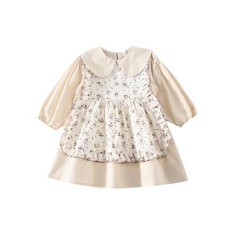 

2021 Girls Spring Long Sleeve Lapel Floral Dress
