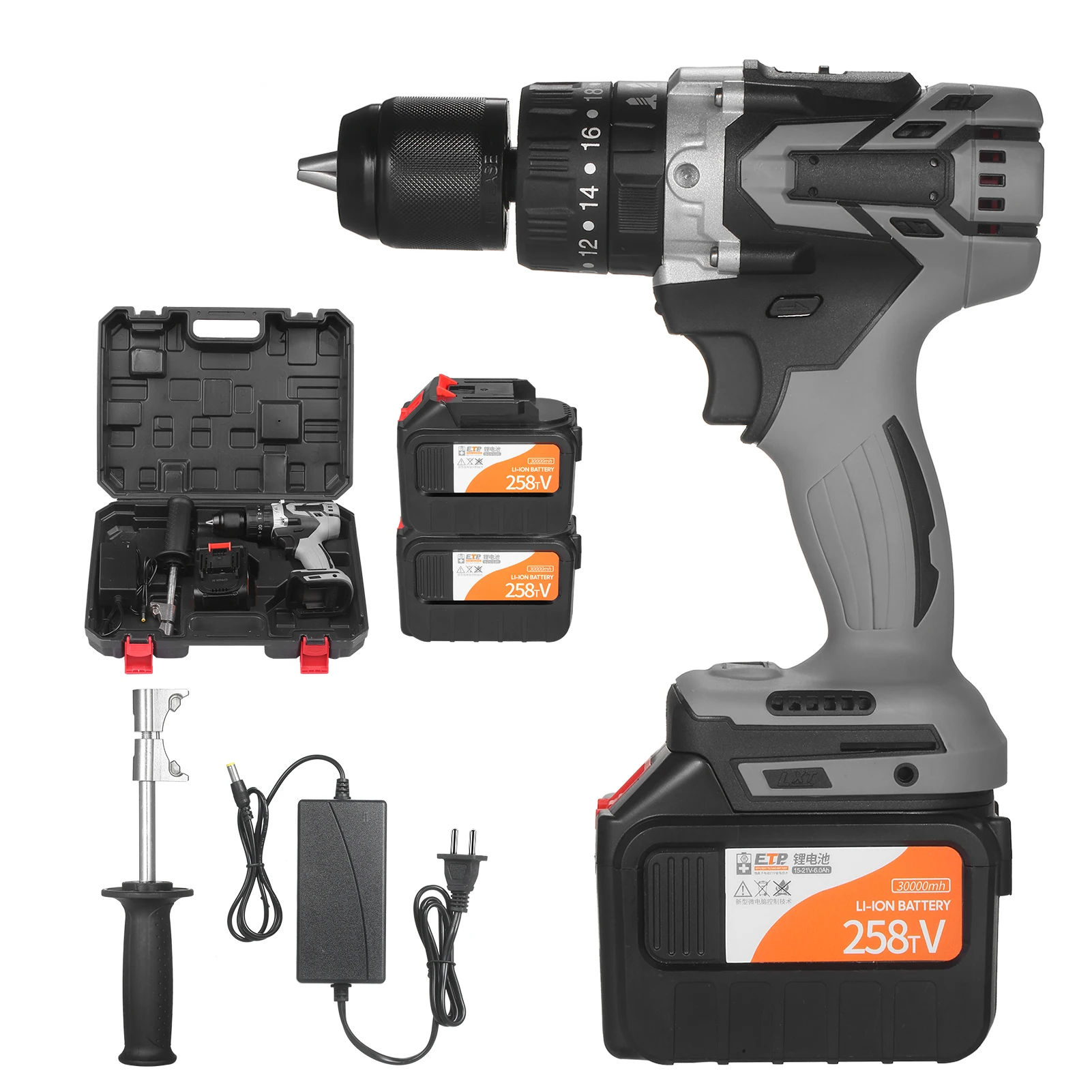 

Cordless Electric Screwdriver 200N.m 1/2 Inch Metal Keyless Chuck 20+3 Position 0-1550RMP Variable Speed Impact Hammer Drill