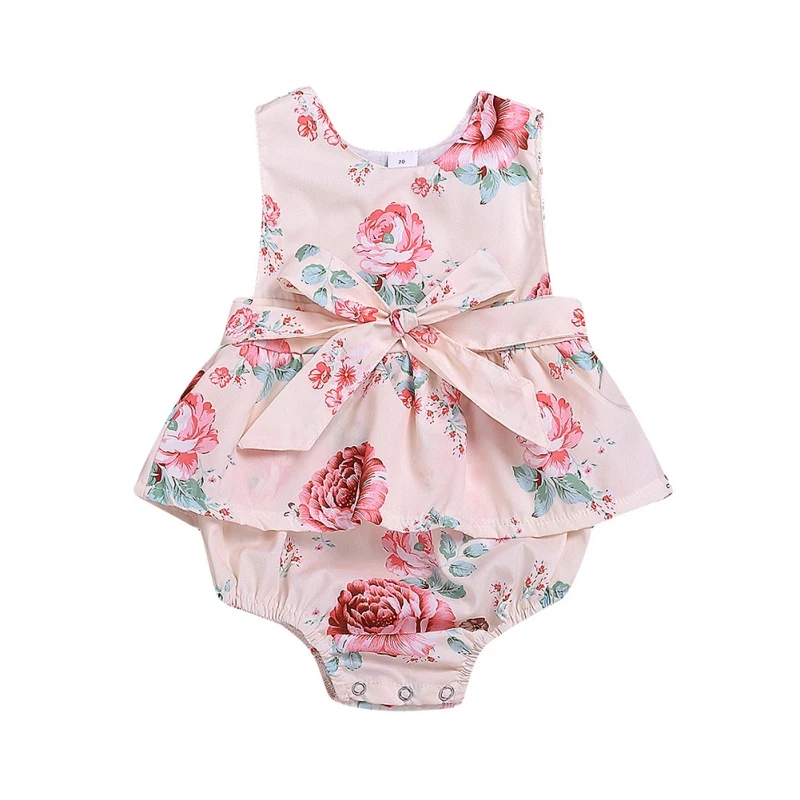 

Лидер продаж цветочные новорожденных ползунки для маленьких девочек хлопковая одежда без рукавов боди с бантом комбинезон Одежда из 1 пред...