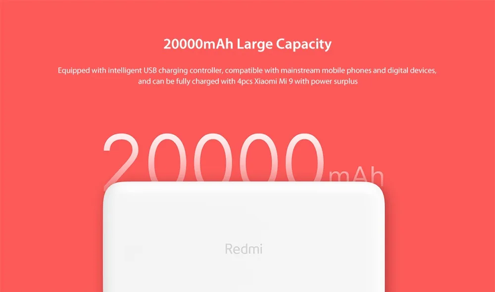 Оригинальный внешний аккумулятор XIAOMI Redmi 20000 мАч 18 Вт с двумя режимами быстрой