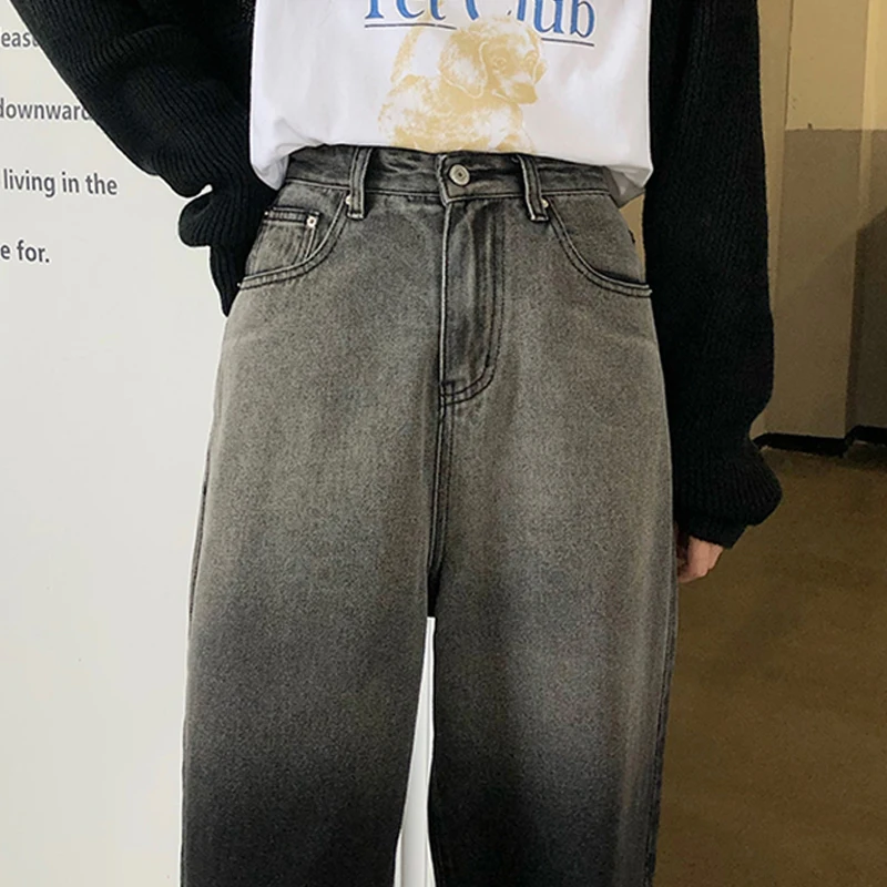 

Spring Women's Korean Style All Match Streetwear Straight Long Denim Pant High Waist Vintage Wide Leg Loose Casual Pants B13006X