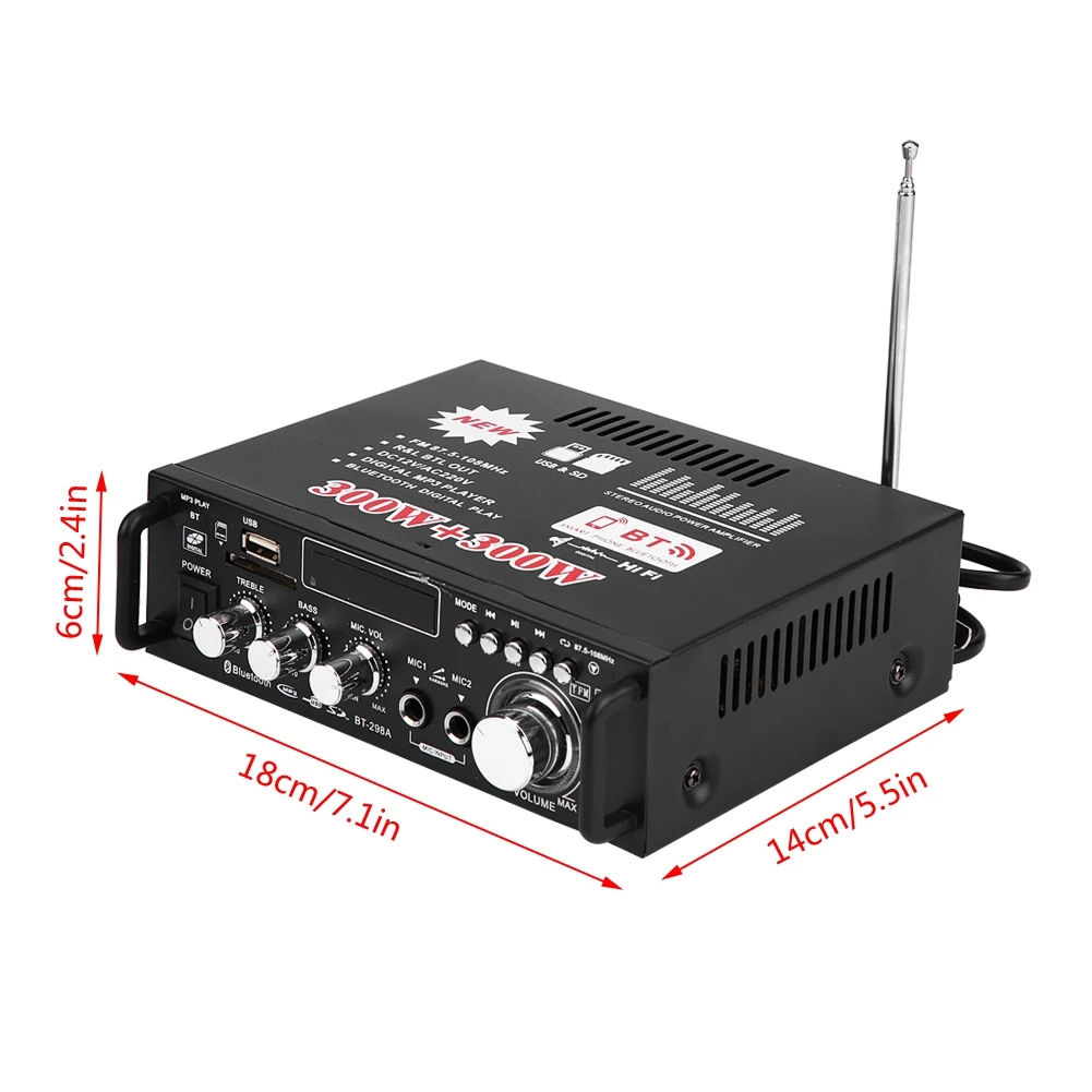 12 В 220 600 Вт ЖК дисплей цифровой HIFI аудио усилитель мощности bluetooth FM радио
