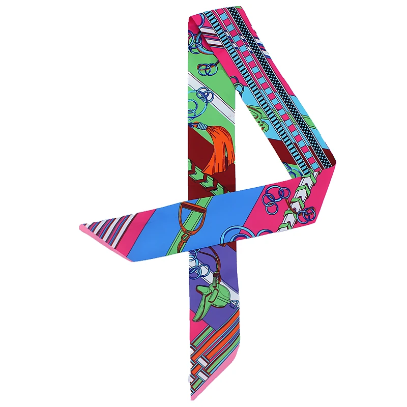 Шелковые шарфы для волос Женский узкий шарф модные Саржевые с лентой сумки