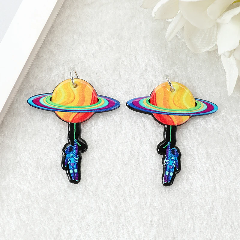 

40Pcs Cartoon Space Charms Colorful Astronaut Mushroom Satellite Planet Jewlery Findings For Earring Necklace Diy Making