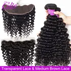 Celie пучки глубокой волны с фронтальной Remy бразильские вьющиеся пучки с HD прозрачным закрытием человеческие волосы 3 пучка с закрытием