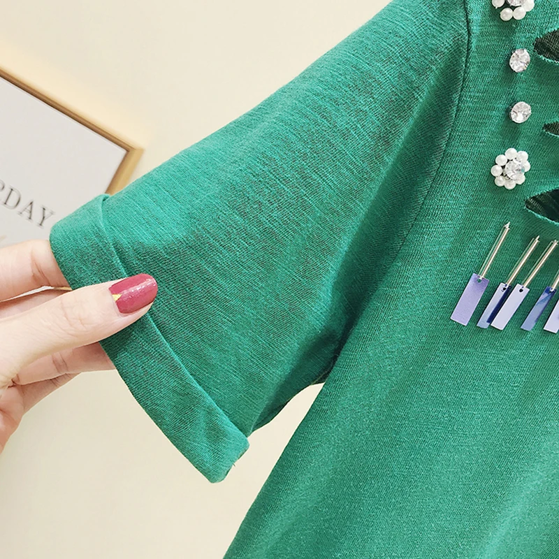 

CHICEVER Hollow Out Women's T-shirts O Neck Short Sleeve Loose Patchwork Korean Streetwear T Shirts Female 2021 Summer Clothing