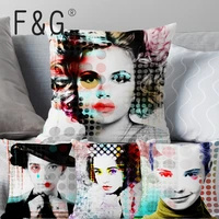 pop style beauty portrait cushion cover fashion white soft short plush pillow cover for home sofa cushions decorative