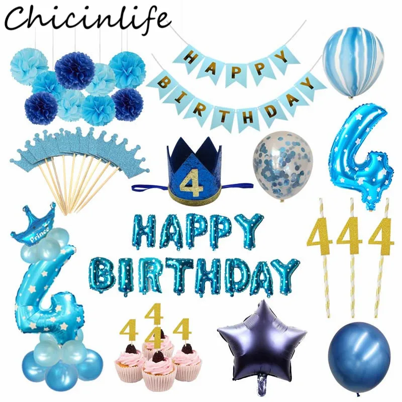 Chicinlife 4 й день счастливого праздника декор цифры синий розовый фольгированные