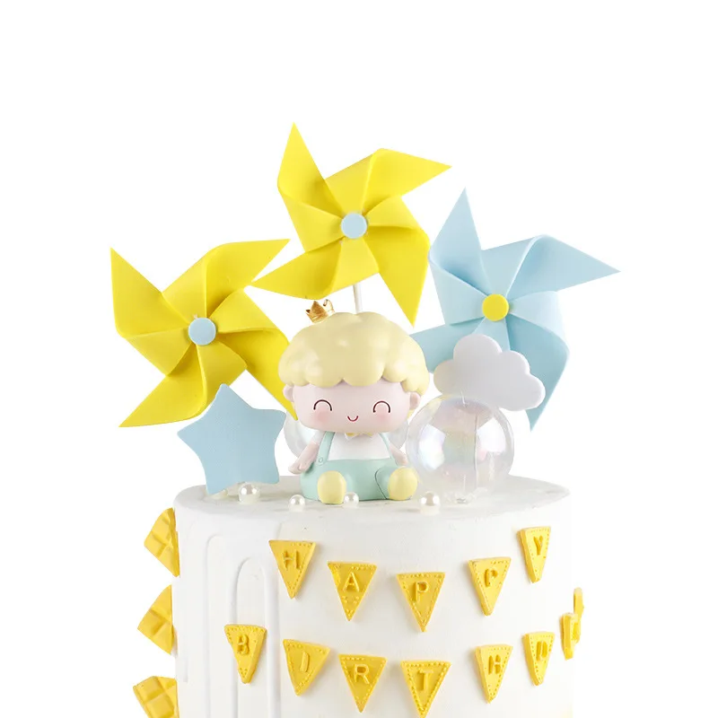 

3pcs/bag Creative Children Foam Paper 3D Colorful Mini Windmill Happy Birthday Cake Topper Candy Bar Cake Supplies Party Favors