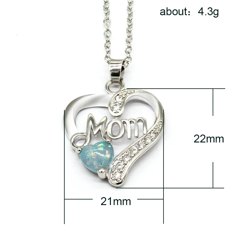 

Mother's Day Gift ''MOM'' Heart Necklace W/opal Rhinestone Crystal Letter Heart Jewelry Gold/Silvertone Copper Mom Necklace XL01
