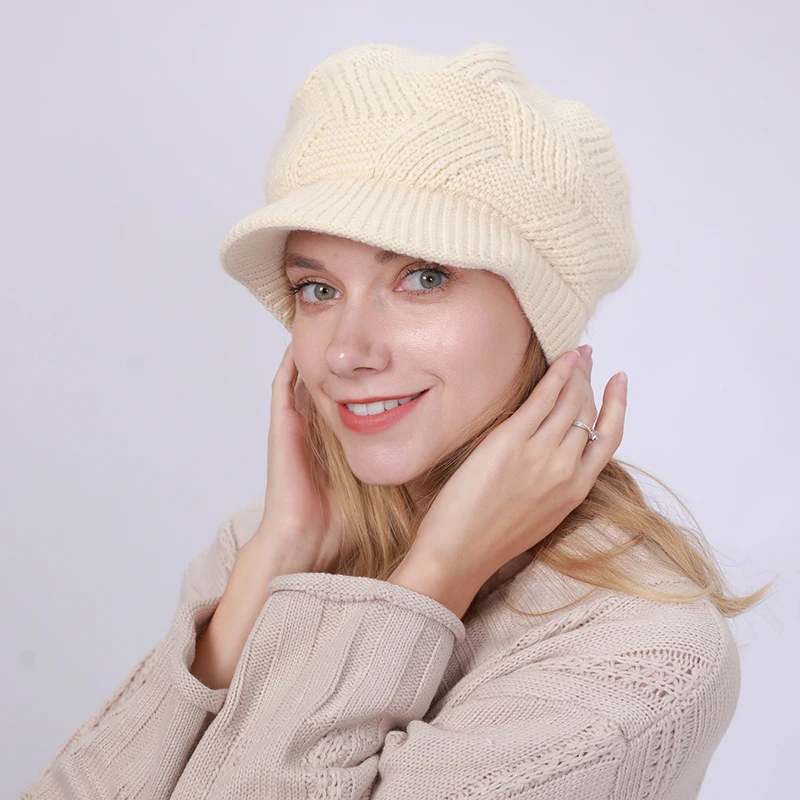 

10 Style Winter Warm Hat new Solid color Plus Rabbit hair Wool Twist hat Autumn and winter women knitting Duck Tongue Hat