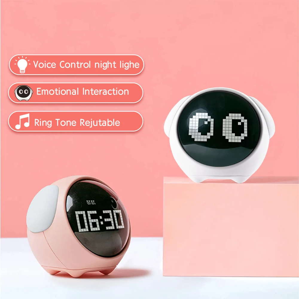 

Новинка 2021, милый будильник с выражением, Детский многофункциональный прикроватный Ночной светильник с голосовым управлением, заряжаемый ...