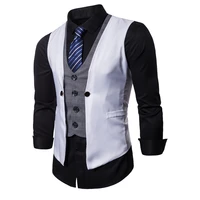 mens formal vest mens plus size patchwork waistcoat stylish casual vest solid color button door pocket trim in 6 colors s 3xl