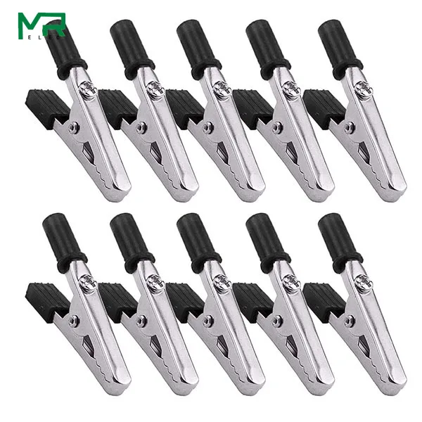 10pcs Black Изолированный зажим типа крокодил, пластиковая ручка, кабель, тест, зарядный зажим, металлический зажим типа крокодил, длина 50 мм - Цвет: 10pcs Black