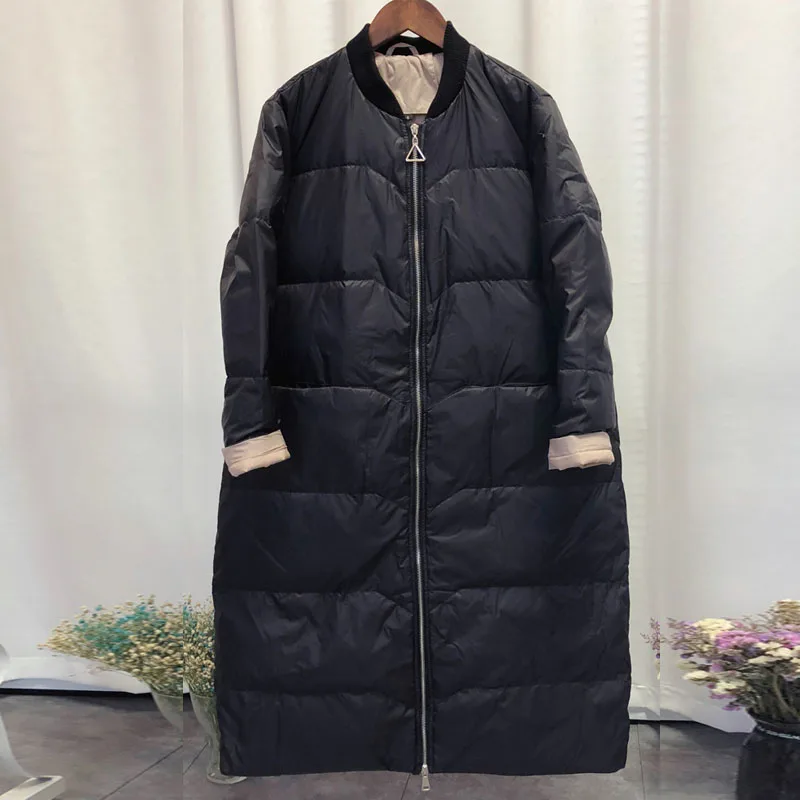black no hooded Зимняя куртка женская новая зимняя белая куртка на утином пуху Женская свободная длинная пуховая Парка женская теплая Женская пуховая куртка верхняя одежда - Цвет: black no hooded