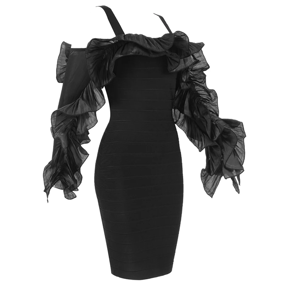 Женское облегающее платье с открытыми плечами Черное мини-платье длинным