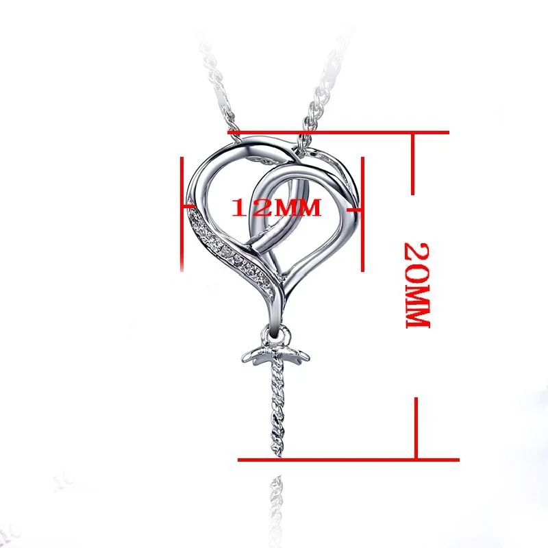 

HELON Round Pear 8-9mm Solid 18K White Gold AU750 Natural Diamonds Semi Mount Pendant Wedding Party Simple Double Heart Pendant