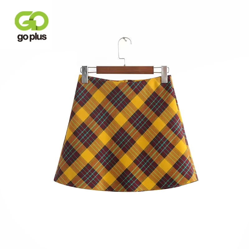 GOPLUS 2020 уличная мода Сексуальная Осенняя зимняя желтая клетчатая юбка с высокой
