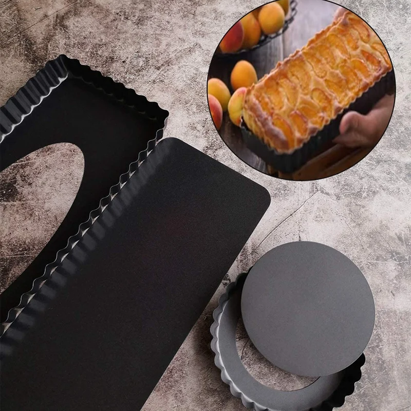 

Quiche Pan 14 Inch Rectangle & 5 Inch Round with Removable Bottom, Non-Stick Coating, Rugged Carbon Steel Pie Pan