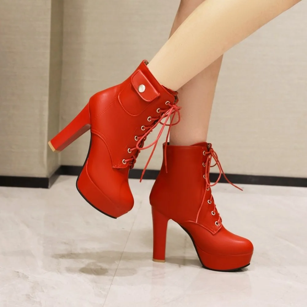 

Женские ботильоны на платформе с карманами, зимняя теплая обувь на шнуровке в стиле панк, мотоциклетные ботинки 4 цветов, новинка