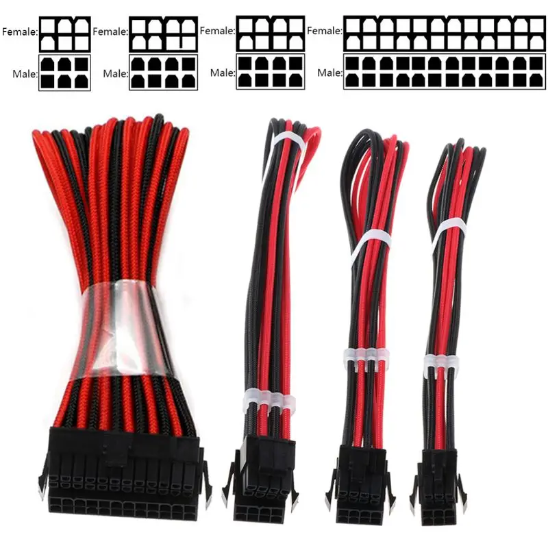 

1 набор основных удлинительных кабелей 1 шт. 24Pin 1 шт. EPS 4 + 4Pin 1 шт. PCIE 6 + 2Pin 1 шт. PCI-E 6Pin удлинитель питания для ПК компьютера