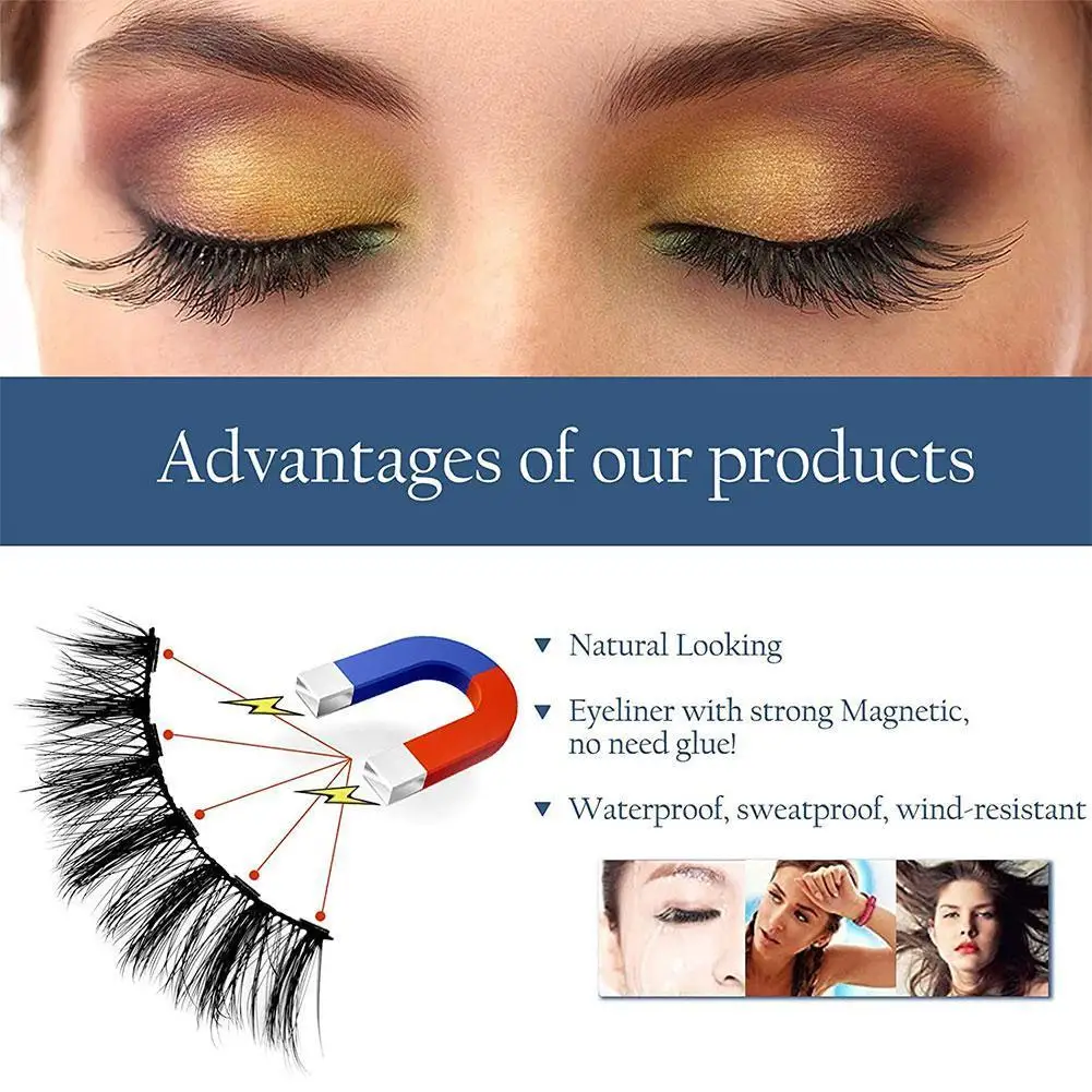 

10 Pairs Of Mixed Magnetic Liquid Eyeliner Eyelashes Set, Two Liquid Eyeliner 3d Mink False Eyelashes Are Naturally Thick