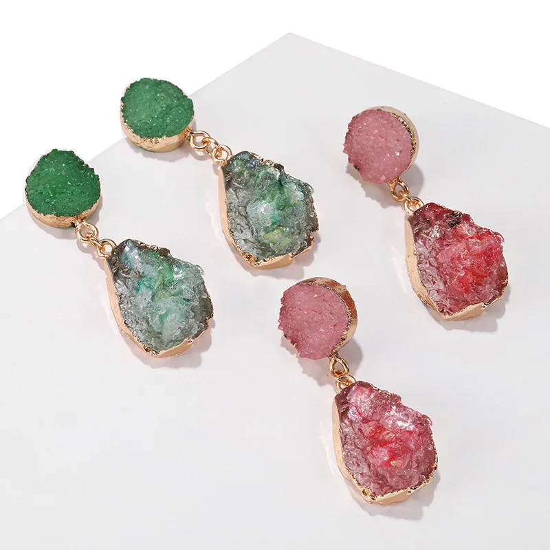 2019 корейские очаровательные серьги с розовыми и зелеными кристаллами винтажные