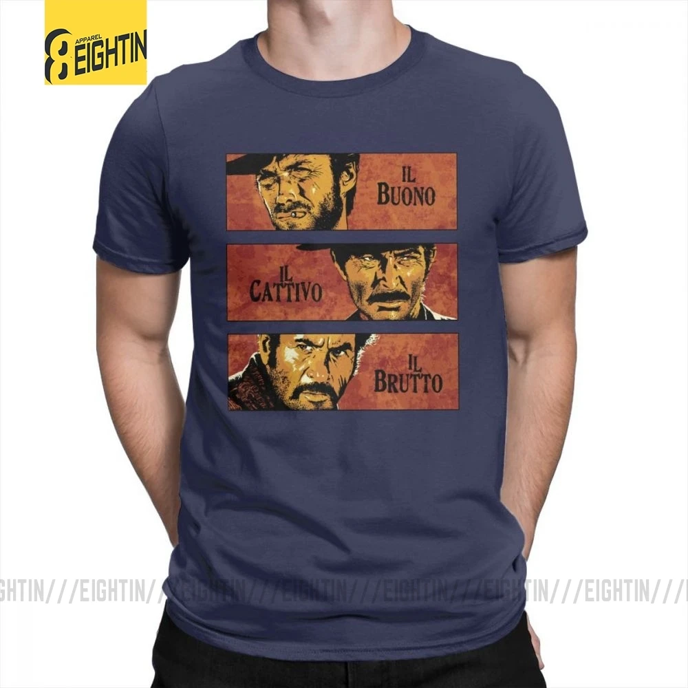 The Good The Bad And The Ugly Clint Eastwood, футболка с коротким рукавом размера плюс, футболка из хлопка с круглым воротником, мужские топы, футболки - Цвет: Тёмно-синий