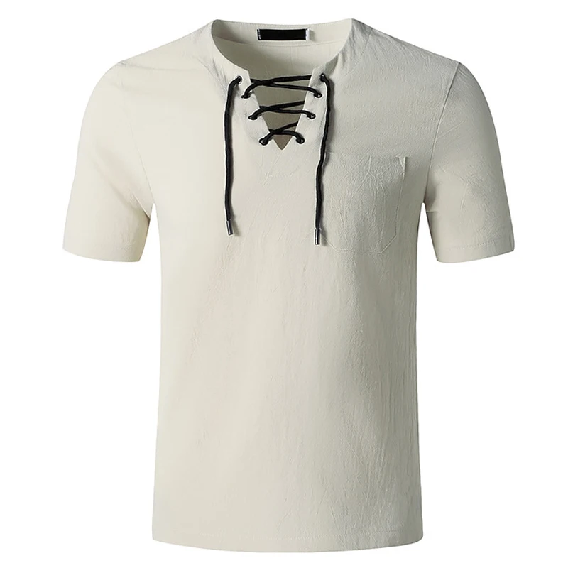 

Solid T Shirt Men Bandage Casual Short Sleeve T Shirts Mens V-Neck Oversized Hip Hop Tee Shirt Summer Harajuku High Street Tops