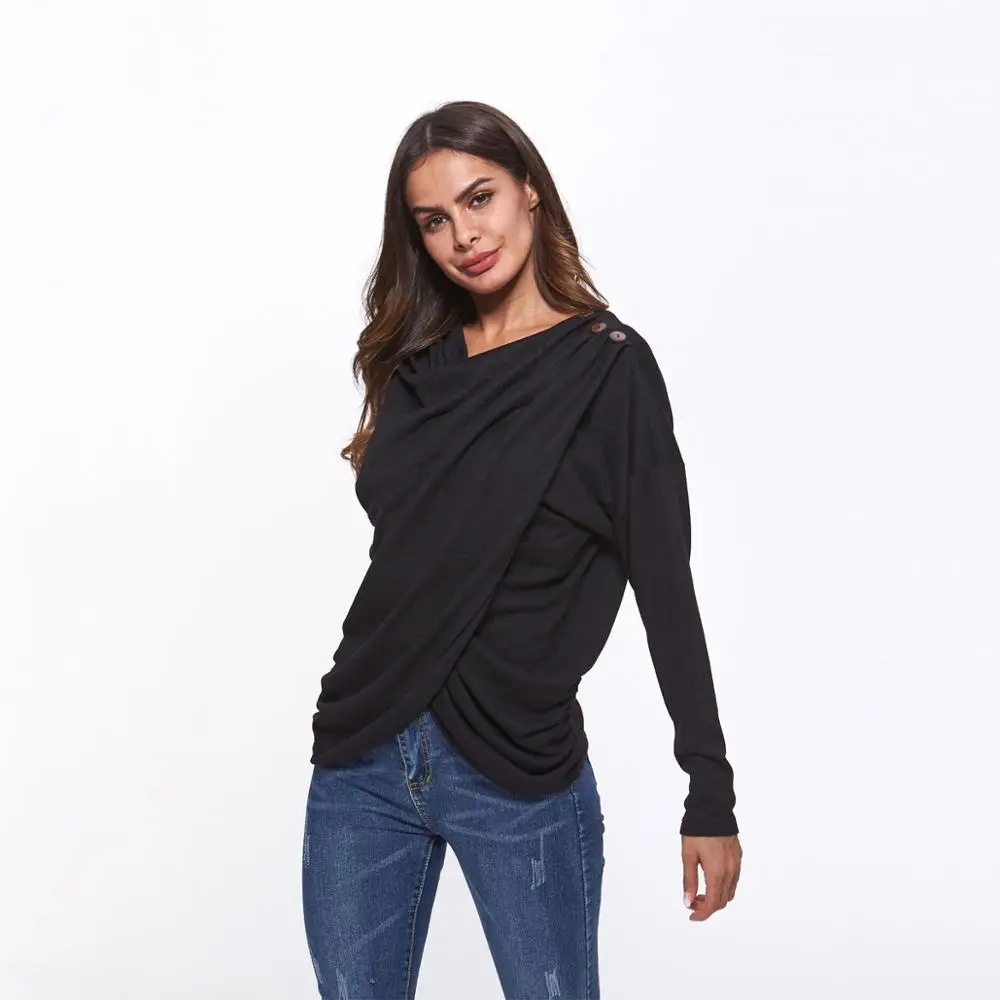 Однотонная женская футболка с отворотом уникальная плиссированная строчка