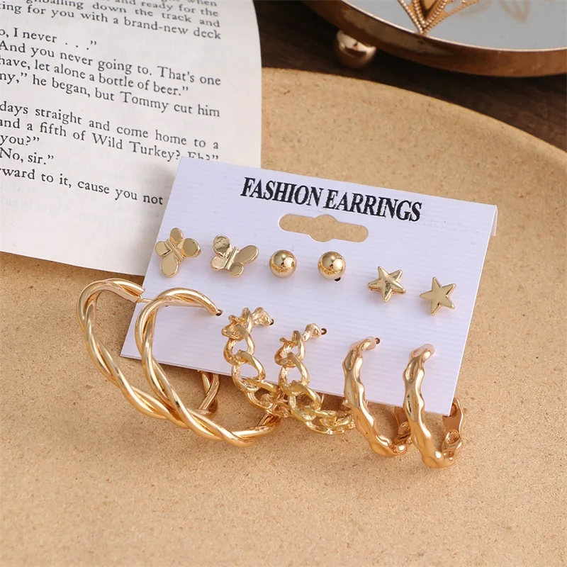 

EN Vintage Butterfly Hoop Earrings Set for Women Girl Pearl Circle Heart Earring Big Piercing Brinco Fashion Jewelry New Gifts
