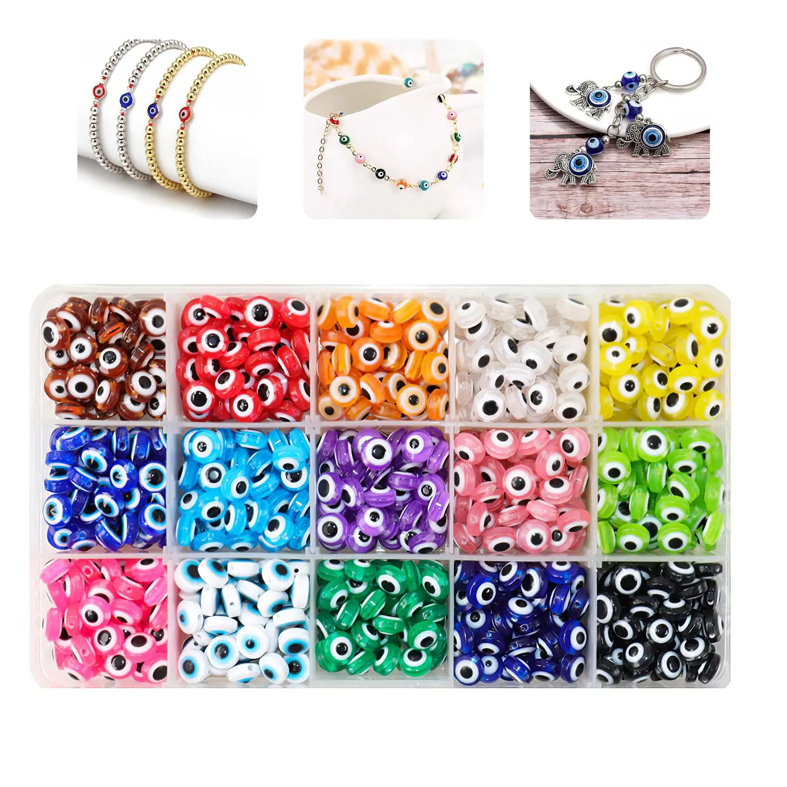

450pcs Round Evil Eye Beads Eye Resin Beads Charm Round Evil Eye Spacer Beads Eye Beads Kit Jewelry Making With Storage Box