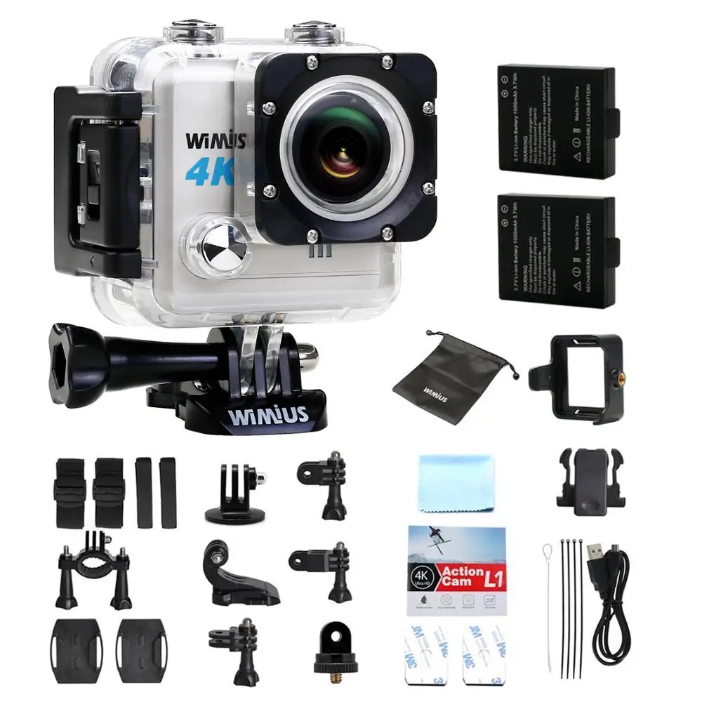 L1 White with bag WIMIUS 4K Ultra HD спортивная экшн-камера WiFi 170D уличная спортивная камера Экшн-камера 40 м водонепроницаемая видео запись камеры для шлемов - Цвет: L1 White with bag