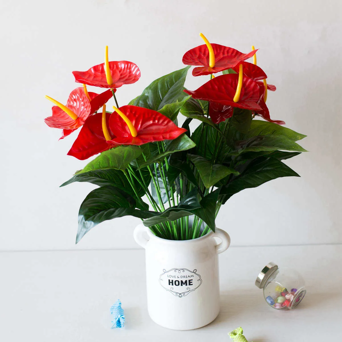 53 см 18 головок искусственный антуриум красно-зеленые пластиковые искусственные