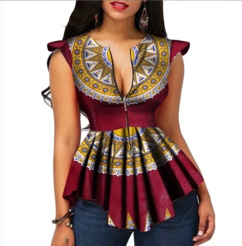 2019 new arrival summer elegent african women printing polyester plus size shirts S-XXL | Тематическая одежда и униформа