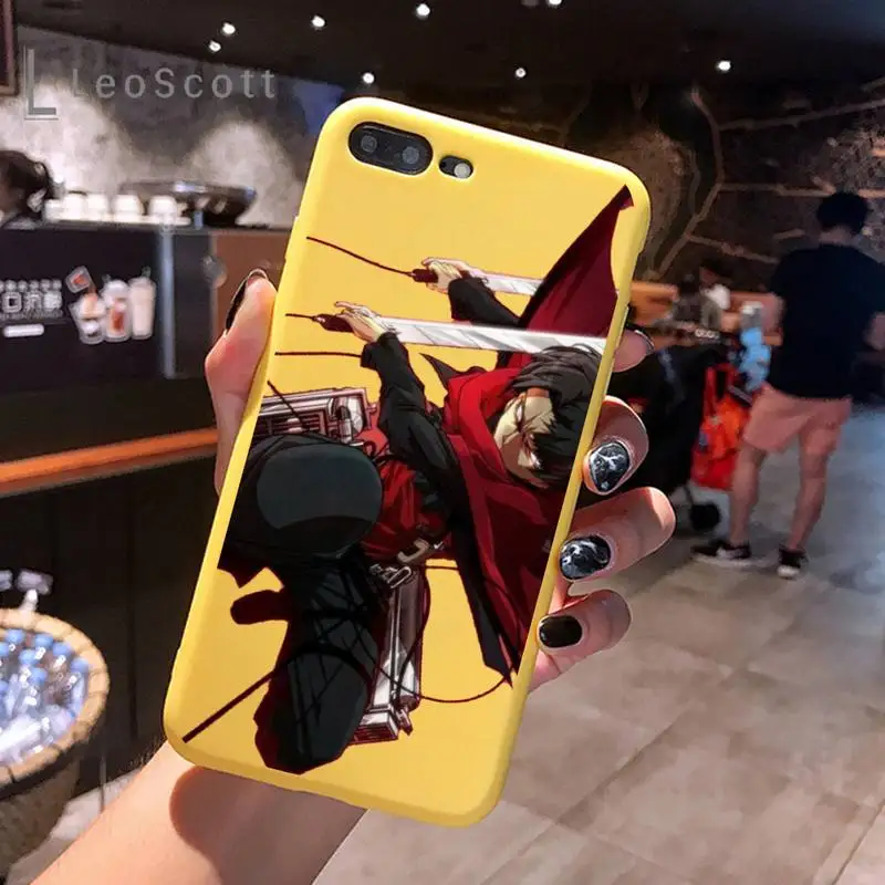 

Attack on Titan hot anime Phone Case Yellow Candy Color for iPhone 6 7 8 11 12 s mini pro X XS XR MAX Plus